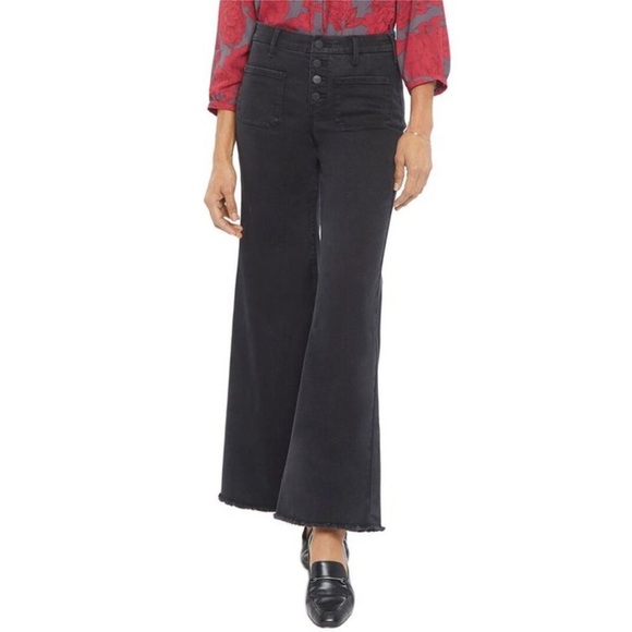 NYDJ Patchie Trinity Wide Leg Ankle Jean Black Button Fly - Picture 1 of 13